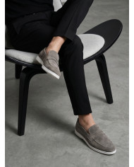 Mocassin college homme en nubuck gris