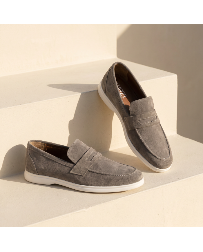 Mocassin college homme en nubuck gris