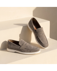 Mocassin college homme en nubuck gris
