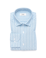 Chemise Col ouvert rayée bleu clair 100% coton aspect lin