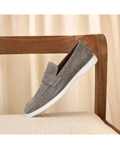Mocassin college homme en nubuck gris