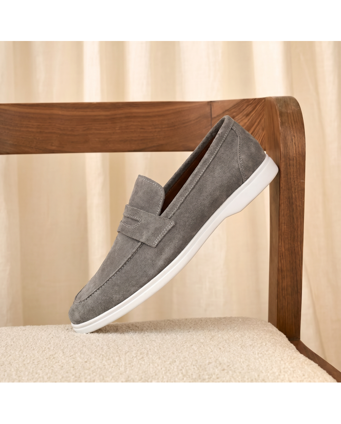 Mocassin college homme en nubuck gris