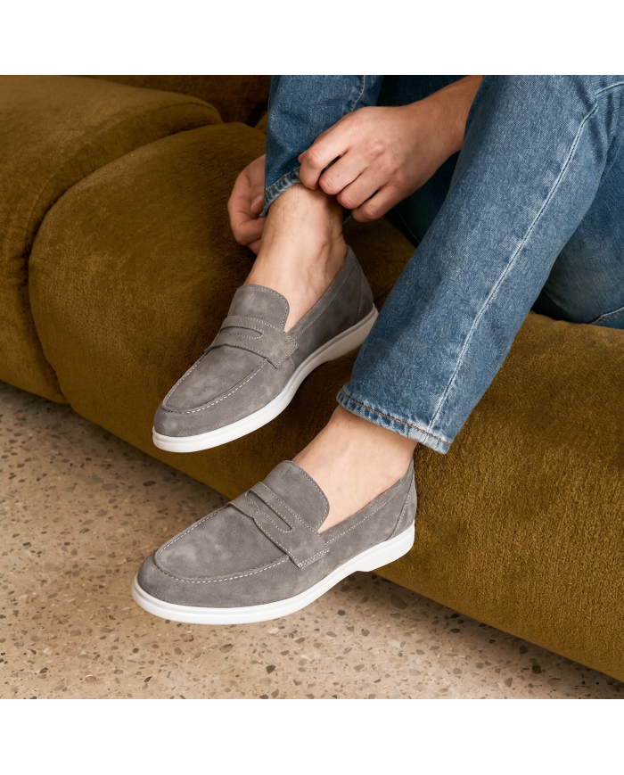 Mocassin college homme en nubuck gris