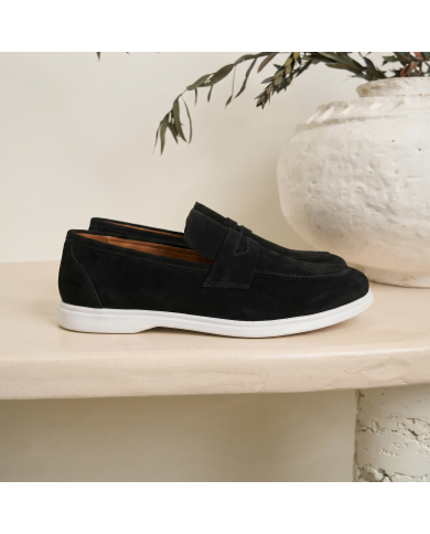 Mocassin college homme en nubuck noir