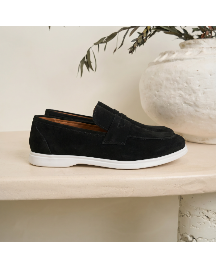 Mocassin college homme en nubuck noir