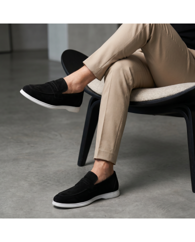 Mocassin college homme en nubuck noir
