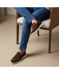 Mocassin college homme en nubuck marron