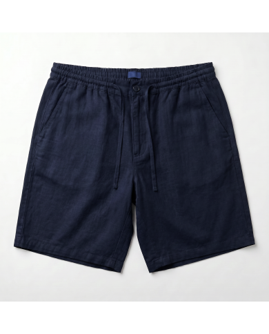 Bermuda lin avec cordon Bleu marine