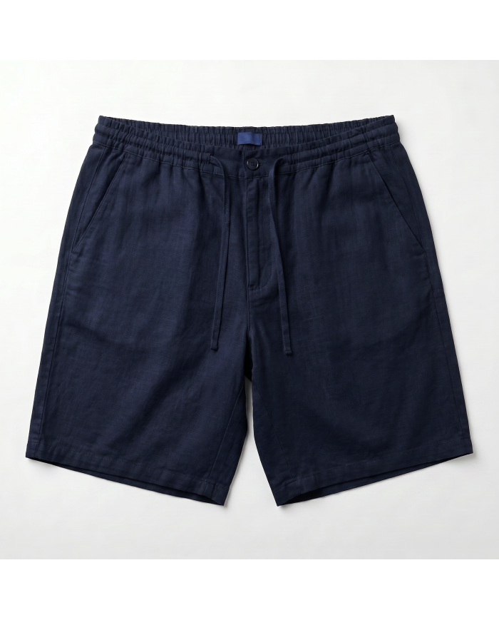 Bermuda lin avec cordon Bleu marine