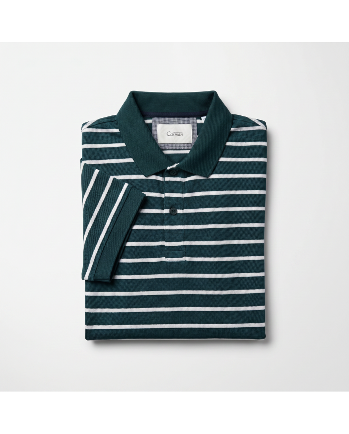 Polo en coton piqué vert avec rayure blanc