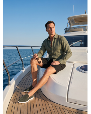 Mocassin homme en nubuck vert foncé