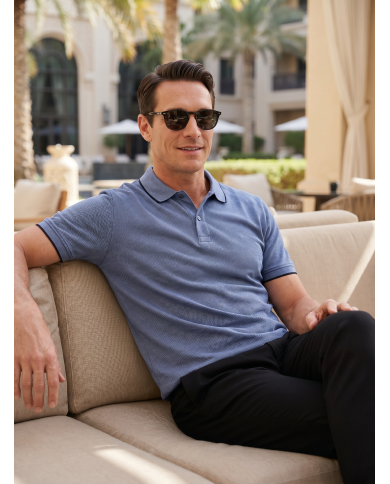 Polo en coton piqué bleu barbeau