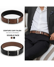 Ceinture cuir réversible : Marron chocolat et noir