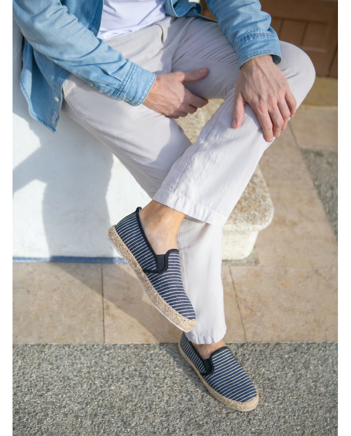 Espadrille Halfa bleu marine avec rayure sans lacet