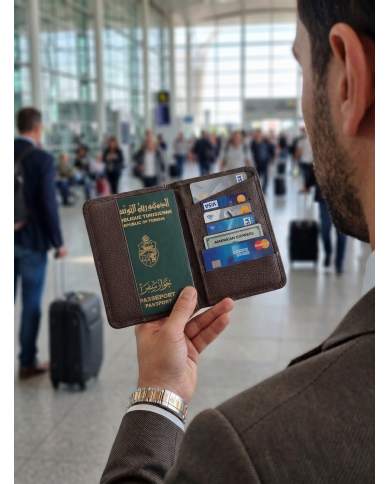Cravate.tn |  Porte Passeport en cuir noir grainé