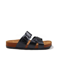Cravate.tn | Claquette Cuir avec double bande croisé : Noir