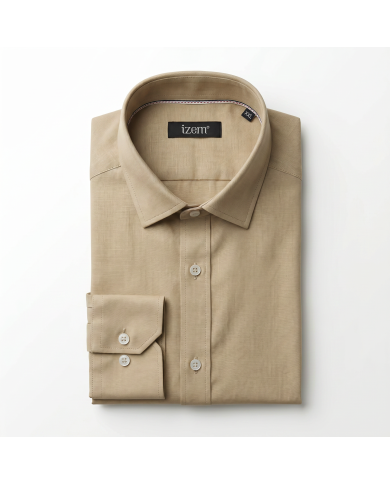 Chemise Col ouvert Beige sable uni 100% coton aspect lin