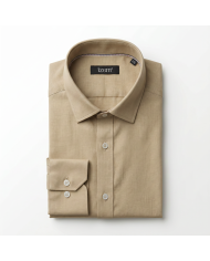 Chemise Col ouvert Beige sable uni 100% coton aspect lin