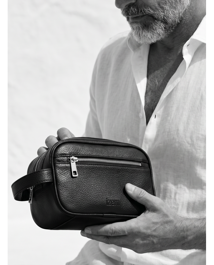 Cravate.tn | Trousse pour homme Noir Grainé
