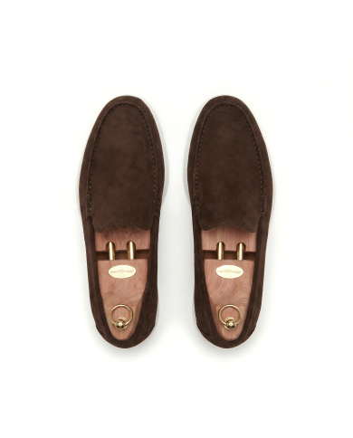 Mocassin homme en nubuck marron chocolat