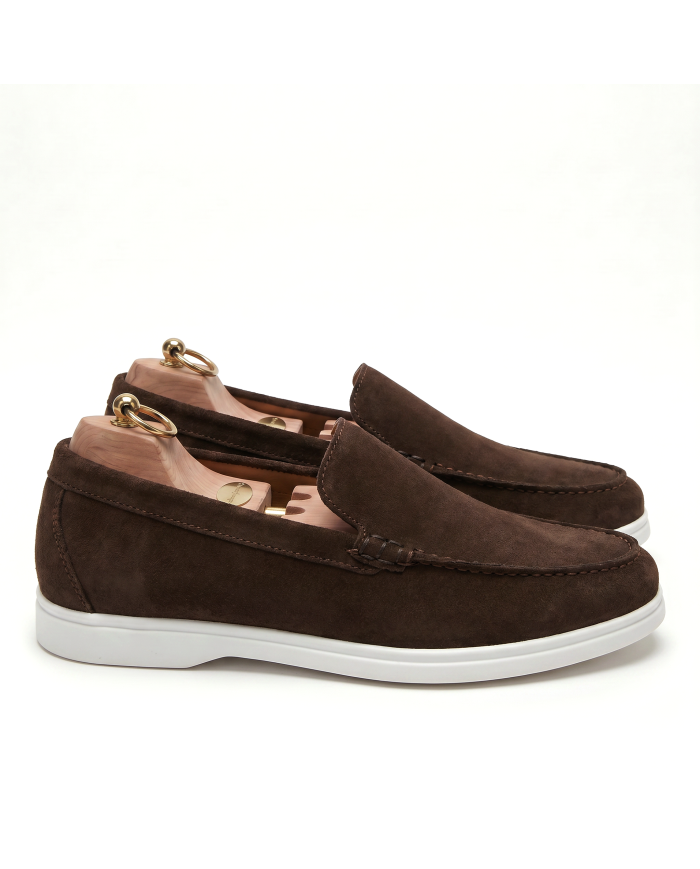 Mocassin homme en nubuck marron chocolat