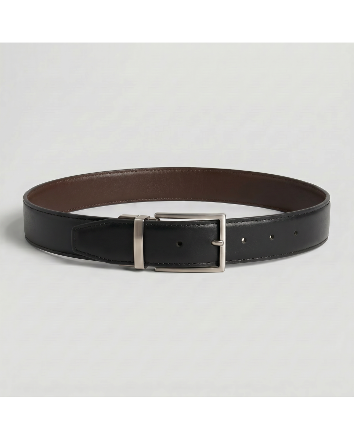 Ceinture cuir réversible : Marron chocolat et noir