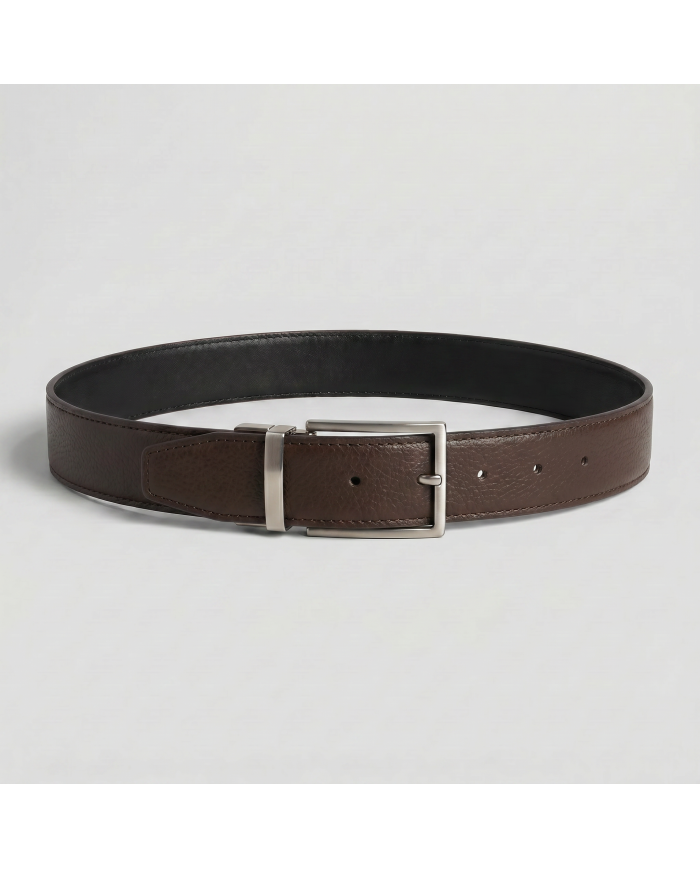 Ceinture cuir réversible : Marron chocolat et noir