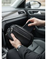 Cravate.tn | Trousse d'affaires pour homme Noir Grainé avec Mousqueton : Izem