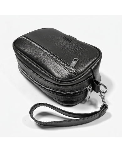 Cravate.tn | Trousse d'affaires pour homme Noir Grainé avec Mousqueton : Izem