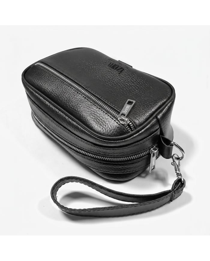 Cravate.tn | Trousse d'affaires pour homme Noir Grainé avec Mousqueton : Izem