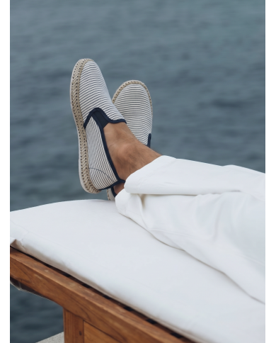 Cravate.tn | Espadrille Halfa Blanc avec rayure bleu fine sans lacet
