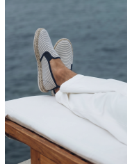Cravate.tn | Espadrille Halfa Blanc avec rayure bleu fine sans lacet
