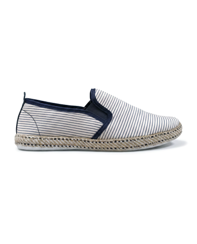 Cravate.tn | Espadrille Halfa Blanc avec rayure bleu fine sans lacet