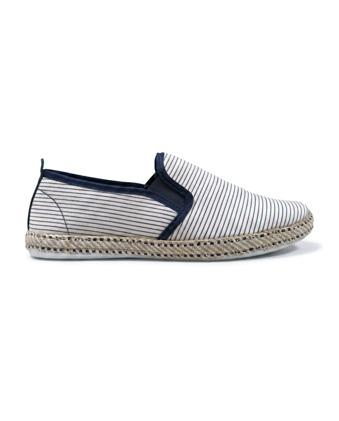 Cravate.tn | Espadrille Halfa Blanc avec rayure bleu fine sans lacet