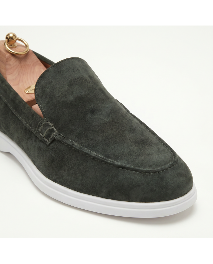 Mocassin homme en nubuck vert foncé