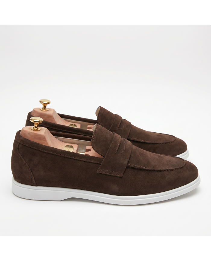Mocassin college homme en nubuck marron