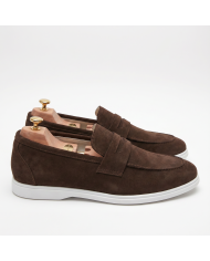 Mocassin college homme en nubuck marron