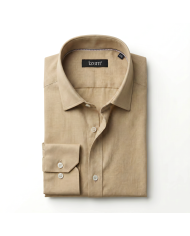 Chemise Col ouvert Beige sable uni 100% coton aspect lin