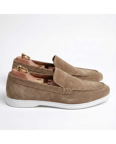 Mocassin homme en nubuck beige taupe
