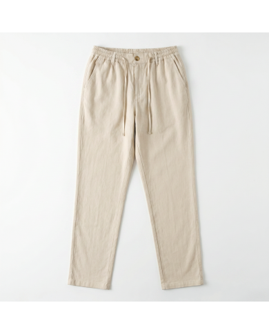 Pantalon Coton-lin avec élastique et cordon : Ecru
