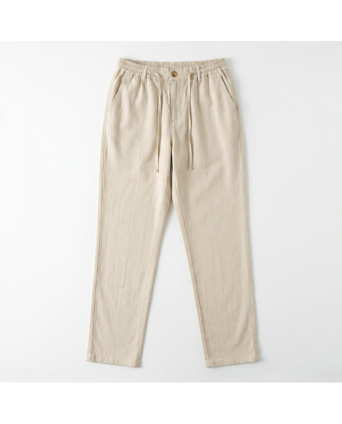 Pantalon Coton-lin avec élastique et cordon : Ecru