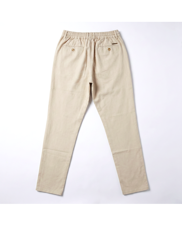 Pantalon Coton-lin avec élastique et cordon : Ecru