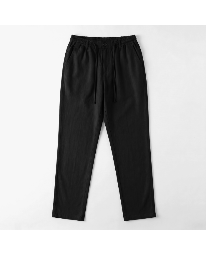Pantalon Coton-lin avec élastique et cordon : Noir