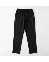 Pantalon Coton-lin avec élastique et cordon : Noir