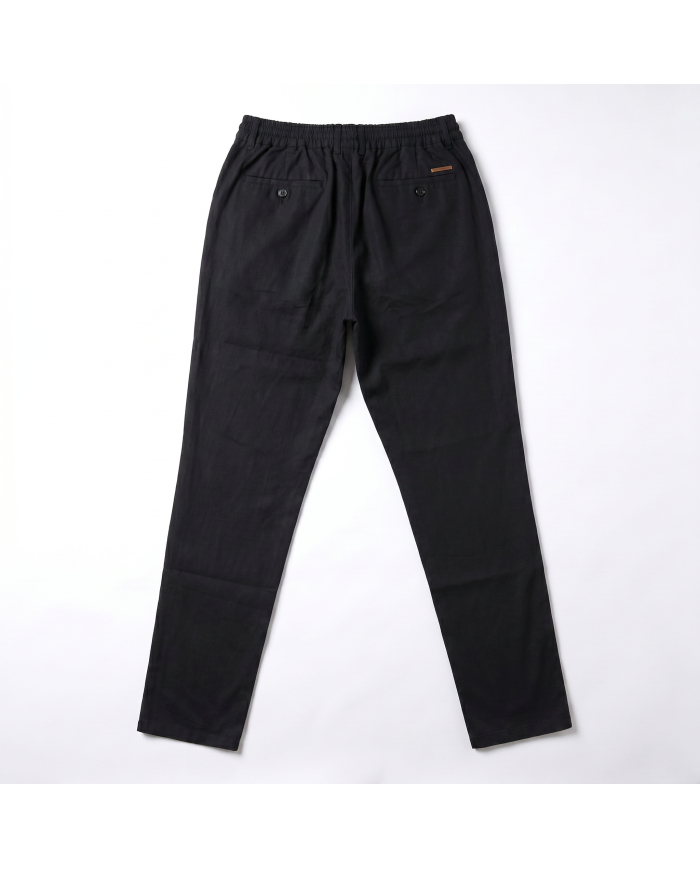 Pantalon Coton-lin avec élastique et cordon : Noir