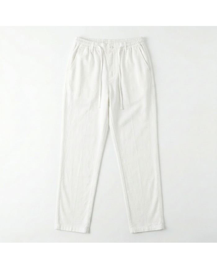 Pantalon Coton-lin avec élastique et cordon : Blanc