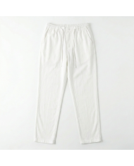 Pantalon Coton-lin avec élastique et cordon : Blanc