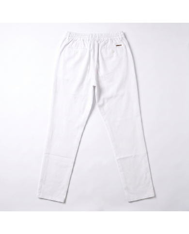 Pantalon Coton-lin avec élastique et cordon : Blanc