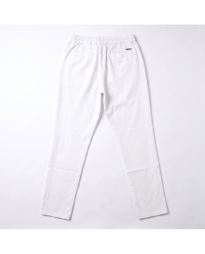 Pantalon Coton-lin avec élastique et cordon : Blanc