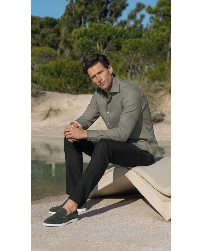 Pantalon Coton-lin avec élastique et cordon : Noir
